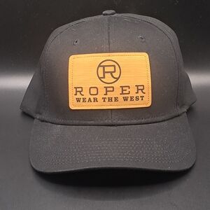 Roper Black Hat with Tan Patch